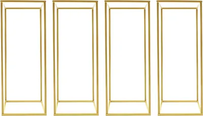 Image de Supports à fleurs pour mariage - Lot de 4 colonnes décoratives - Support moderne pour centre de table - Fer - 24x24x60 cm - Or