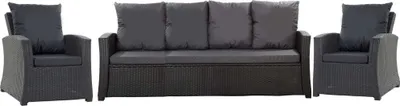 Produktbild von Gartenkissen Set für Polyrattan Schwarz – Sitzkissen 180x60 cm + 4x Rückenkissen 56x50 cm – Auflagen für 5-6 Sitzer Gartensofa & Gartenstuhl/Sessel