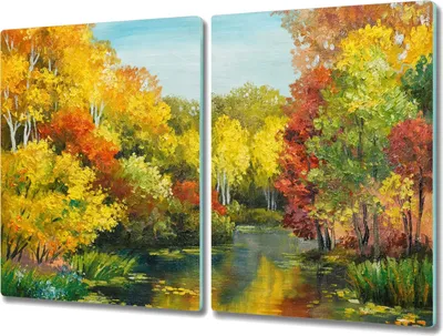 Produktbild von Coloray Hackbrett Kochplattenabdeckung Herdabdeckplatte 2x40x52 cm Schneidebrett Küchenbrett - Baum Wald Fluss Himmel