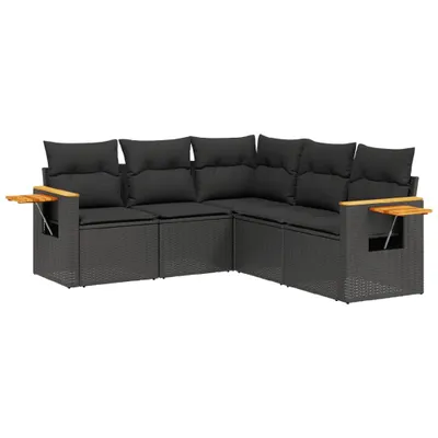 Produktbild von vidaXL 5-tlg. Garten-Sofagarnitur mit Kissen Schwarz Poly Rattan