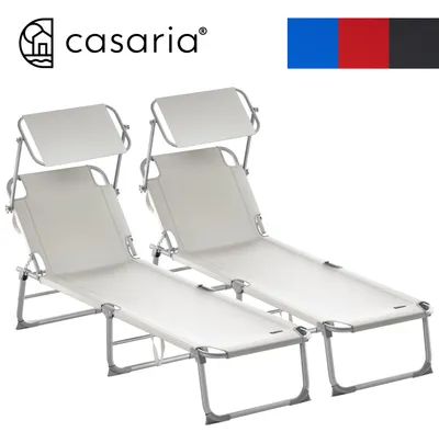 Image de Casaria 2x Chaise longue pliable Hawaii Beige transat avec pare-soleil bain de soleil pour plage jardin camping transport