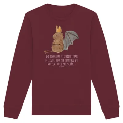 Produktbild von Mr. & Mrs. Panda Baumwoll Pullover Fledermaus Sitzen Größe XS - Burgundy - Geschenk, Sweatshirt, Pulli, Motivation, Fledermäuse, Entspannen, Lustige Sprüche, Sweater