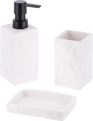 Produktbild von Set aus seifenspenderbecher und seifenschale aus polyresin mit steineffekt - weiss - Tendance