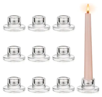 Produktbild von Kerzenständer aus Glas: 10er Set kleine Stabkerzenhalter für Hochzeiten und Weihnachten, klar für Tischdekoration im Wohnzimmer