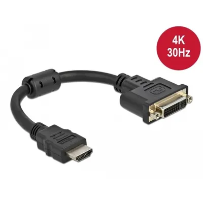 Produktbild von DeLOCK Adapter HDMI Stecker zu DVI 24+5 Buchse 4K 30 Hz 20 cm, 0,2 m, HDMI Typ A (Standard), DVI-D, Männlich, Weiblich, Gerade