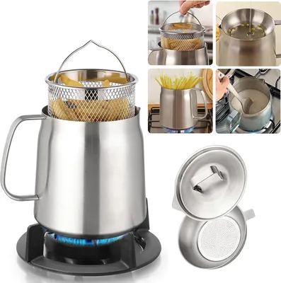 Edelstahl 304 Fritteuse mit Korb und Ölfilter für Pommes und Tempura, ideal für Küchenölfilter und Fettbehälter