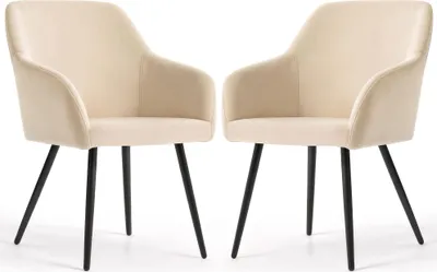 Produktbild von 2er Set Glatte Velours Esszimmerstühle ESTELLE Beige mit schwarzen Beinen