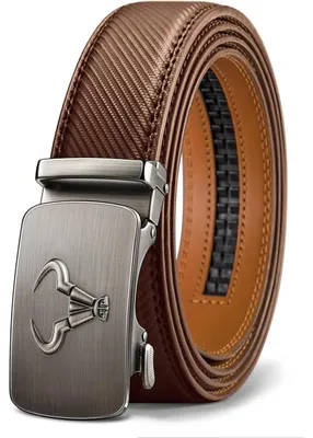 Immagine prodotto di Cintura da uomo in pelle, fibbia automatica, larghezza 35 mm, regolabile, lunghezza 115 cm, colore marrone, confezione regalo