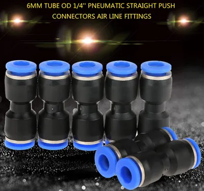 Imagen del producto de 20 conectores rectos máticos de empuje, con un diámetro exterior de tubo de 6 mm y una rosca de 1/4 de pulgada, para conexiones de aire