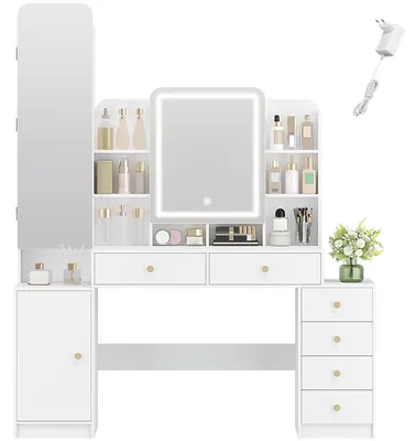 Immagine prodotto di Tavolino da trucco - Specchiera - Comodino da trucco - Tavolino per cosmetici - Mobile - Grande specchio - Illuminazione integrata
