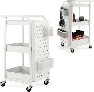 Two white rolling carts are shown against a white background. One cart is in the foreground, and the other is in the background and slightly to the right.