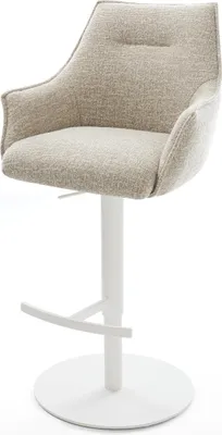 Produktbild von DELIFE Barstuhl Alja-Flex Webstoff Soft Beige Drehfuß höhenverstellbar Metall Weiß Taschenfederkern
