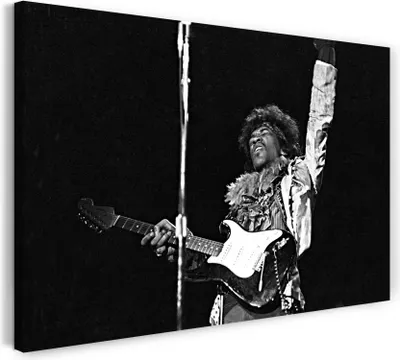 Produktbild von Leinwandbild (80x60cm): Jimi Hendrix schwarz weiss retro vintage Rock-Star Legende, echter Holz-Keilrahmen inkl. Aufhänger, handgefertigt in Deutschland