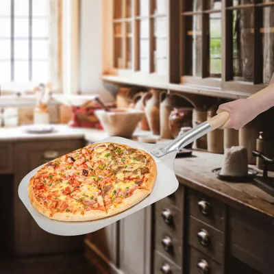 Zdjęcie produktu dla Nożyczki do pizzy Viervinklige – Nożyczki do pizzy Viervinklige z długą drewnianą rączką (80 cm) – Nożyczki do pizzy z drewna / stali nierdzewnej – Viervinklige