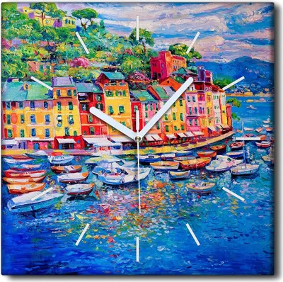 Produktbild von Coloray Uhr auf Leinwand 30x30 cm Wand Uhr Dekoration Wohnzimmer Segeltuch weiße Zeiger -Meer Landschaftsboot.