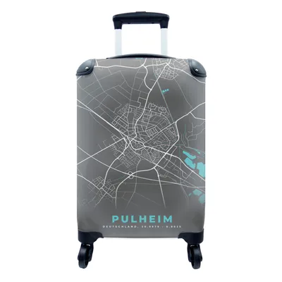 Produktbild von MuchoWow® Koffer Handgepäck Trolley Rollkoffer Kleine Reisekoffer mit 4 Rollen - Karte - Stadtplan - Pulheim - Deutschland - Blau - Cabin Size < 55x40x23 cm & 55x40x20 cm - Fotokoffer - Kabinenkoffer - Boardgepäck - Reise-Box - Reisekoffer - Reisegepäck - Koffer mit Bild - Trolley für Kinder