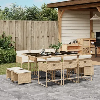 Immagine prodotto di Maison Exclusive - Set da Pranzo da Giardino 11 pz con Cuscini Beige in Polyrattan