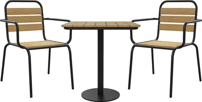 Produktbild von Garten-Essgruppe aus Polywood und Metall: Tisch 70 cm lang und 2 Klappstühle – Schwarz – LYLIOS von MYLIA