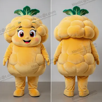 Image de Mascotte MASTICOT en peluche dorée rembourrée de chou-fleur