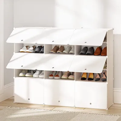 Produktbild von FCH Schuhschrank, Schuhregal, DIY Baukastensystem, Steckwand, Modular Schuhschrank, 3-reihig, 5-lagig, 15 Fächer, 122*32*92cm, weiß