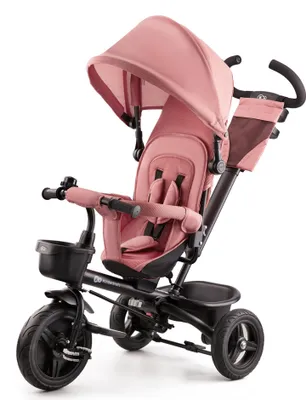 A pink Kinderkraft AVEO tricycle is shown against a white background.