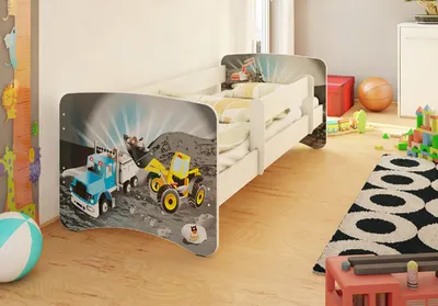 Produktbild von Best for Kids Kinderbett 90x180 cm mit Matratze und Rausfallschutz Baufahrzeuge