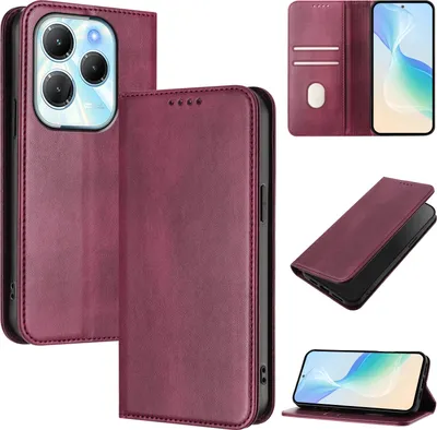 Produktbild von Handyhülle für Infinix Hot 40/Hot 40 Pro/Tecno Spark 20 Pro 4G, Vintage Leder RFID Schutz Kartenfach Standfunktion Magnetische Klapphülle Rot