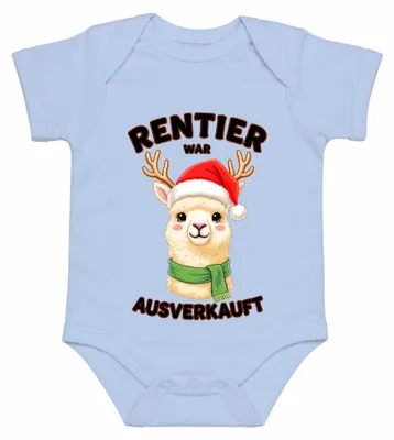Imagen del producto de "Rentier War" – Suéter navideño con estampado de alpaca y llama, diseño navideño, color azul claro, body para bebé, talla 6/12 meses