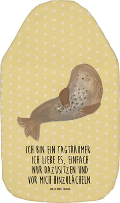 Produktbild von Mr. & Mrs. Panda Wärmflasche Robbe Lachen - Gelb Pastell - Geschenk, Seehund, Robben, Wärmflaschen, Nordsee, Strand, Wärmekissen, Lustige Sprüche, gummi, Bettflasche