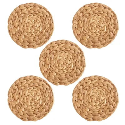 Produktbild von 5 Set, Geflochten Runde Tischsets, Stroh Wasserhyazinthen Platzsets für Speisetisch