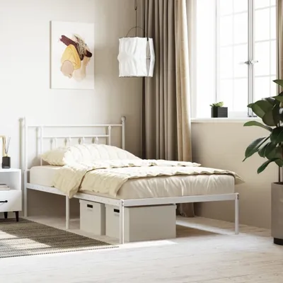 Produktbild von [Home] Bettgestell mit Kopfteil Metall Weiß 107x203 cm , Neue Mode 2024 im häuslichen Leben