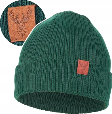 Produktbild von Damen Winter Beanie Mütze für kalte Tage mit gestreiftem Hirsch Patch MORAJ
