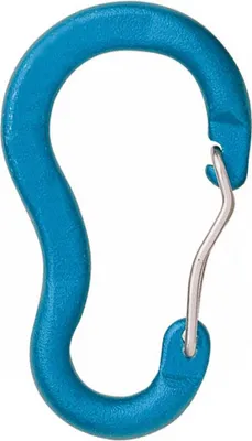 Blauer Materialkarabiner "Wave" von Edelrid; geeignet für Klettern.