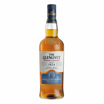 A bottle of The Glenlivet Founder's Reserve Single Malt Scotch Whisky.