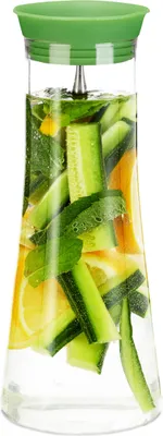 Produktbild von 4 x Glaskaraffe zylindrisch, 1 Liter, Gastro, Edelstahl Ausgießer, feines Kristallglas, spülmaschinenfest, Karaffe, klar