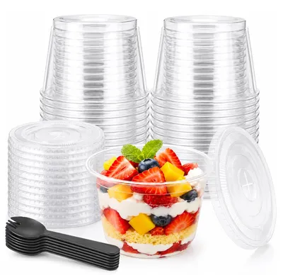 Dessertbecher mit Deckel, 50 Stück, 360 ml, transparent, rund