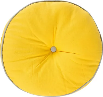 Produktbild von HOMESCAPES Bodenkissen rund gelb und grau 100% Baumwolle mit Polyester Füllung Ø 43 cm