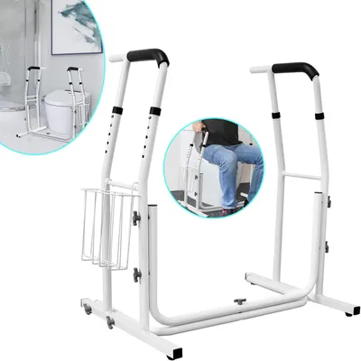 Produktbild von Mobile Aufstehhilfe Toiletten Höhenverstellbar Toilettenstützgestell mit Ablagekorb, Belastbar bis 200 kg, für Senioren