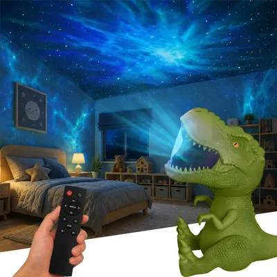 Image de Projecteur de ciel étoilé LED, projecteur de dinosaures, 8 couleurs, veilleuse galaxie, rotation à 360°, avec télécommande et minuterie, couleur verte