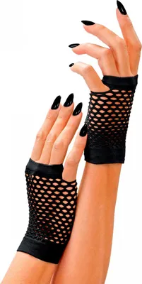 Produktbild von Kurze Fingerlose Schwarze Netzhandschuhe als 80s Kostümzubehör