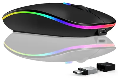 Zdjęcie produktu dla Bezprzewodowa mysz LED do laptopa, mysz Bluetooth z możliwością ładowania, wyposażona w interfejsy BT5, USB-A i USB-C (2w1), z podwójnym odbiornikiem, kompatybilna z urządzeniami wyposażonymi w porty Type-C i USB