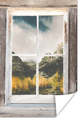 Produktbild von MuchoWow® Poster Durchschaubar - Holz - Berge 80x120 cm - Papierdruck