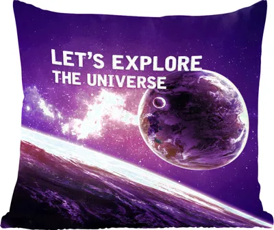 Produktbild von MuchoWow® Zierkissen Sofakissen Wohnzimmer Dekokissen 40x40 cm Zitate - 'Lass uns das Universum erforschen' - Weltraum - Sprichwörter - Jungen - Kinder - Kinder - Foto Kissen - Schlafzimmer Dekoration