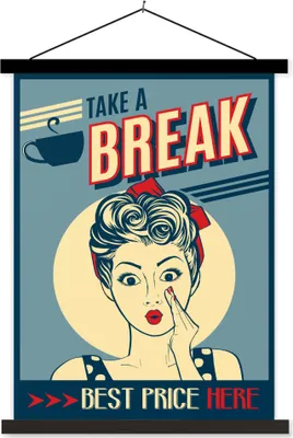 Produktbild von MuchoWow® Textilposter Frau - Vintage - Zeichnung - Zitat 40x53 cm mit schwarzem Rahmen - Abbildung