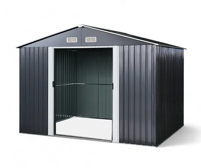 Produktbild von ALEOS. Gartenhaus Geräteschuppen 7m² 301x238cm aus verzinktem Stahlblech anthrazit Metall mit Doppelschiebetür Türhöhe 170cm Schuppen Gartenhaus