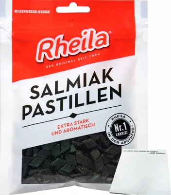 Produktbild von Rheila Salmiak Pastillen zuckerhaltig (90g Beutel) + usy Block