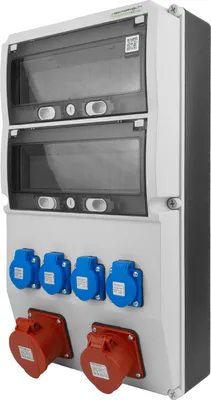 A product shot of an electrical distribution box with multiple outlets.