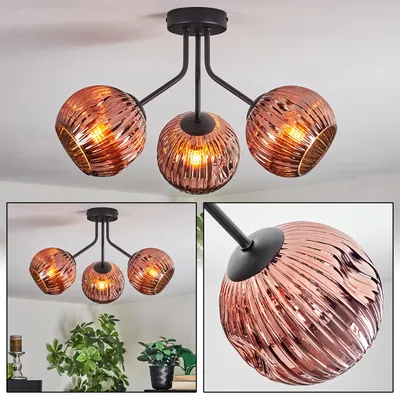 Produktbild von Villamare Deckenlampe aus Metall/Riffelglas in Schwarz/Kupferfarben