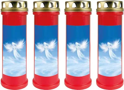 Immagine prodotto di Candela tombale rossa confezione da 4, durata di combustione: 100 ore (per candela), motivo: angelo