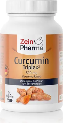 A white bottle of Curcumin Triplex3 dietary supplement with an orange label.
